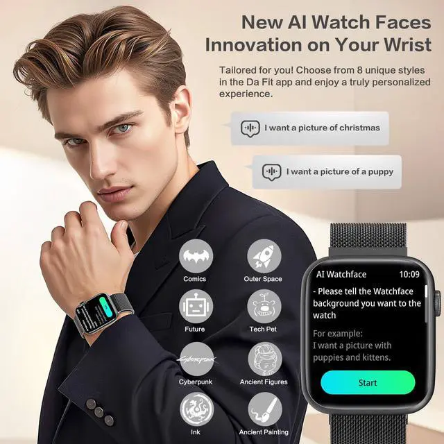 Alt view image 4 of 6 - Black Smart Watch for Men, 1.9" AMOLED AOD, DA GPT AI, Magnetic Band, Blood Pressure/SpO2 Monitor, 24/7 Heart Rate/Sleep, IP68 Waterproof Fitness Tracker, Tech Gift, iOS Android