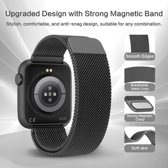 Alt view image 5 of 6 - Black Smart Watch for Men, 1.9" AMOLED AOD, DA GPT AI, Magnetic Band, Blood Pressure/SpO2 Monitor, 24/7 Heart Rate/Sleep, IP68 Waterproof Fitness Tracker, Tech Gift, iOS Android