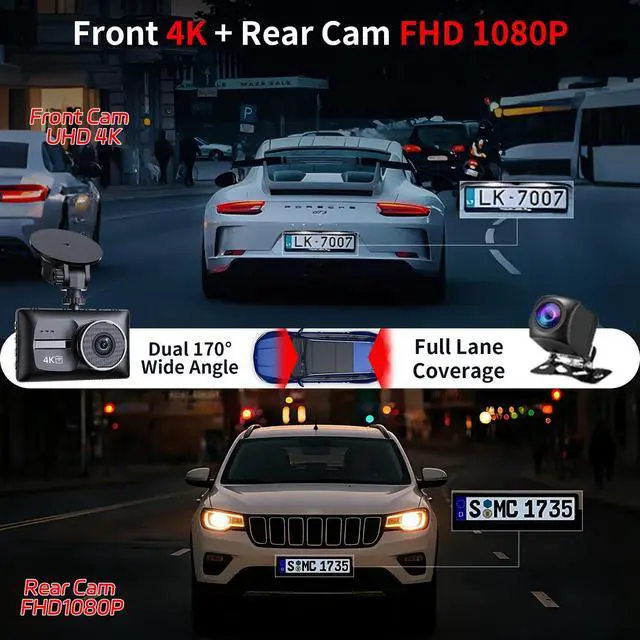 Alt view image 3 of 6 - X18 4K Dash Cam Front and Rear, 4K+1080P Dual STARVIS 2 Dash Camera for Cars, Free 64GB Card (256GB Max), 5.8GHz WiFi Up to 20MB/s, WDR Night Vision, 3" IPS, G-Sensor, 24H Parking Mode