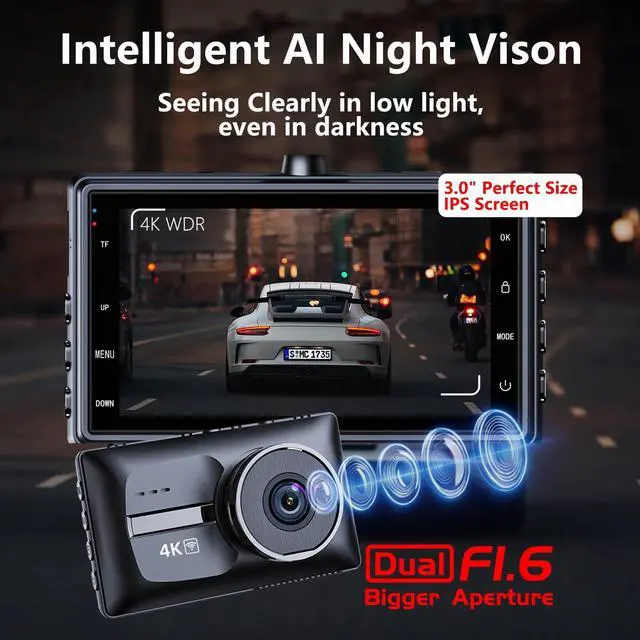 Alt view image 4 of 6 - X18 4K Dash Cam Front and Rear, 4K+1080P Dual STARVIS 2 Dash Camera for Cars, Free 64GB Card (256GB Max), 5.8GHz WiFi Up to 20MB/s, WDR Night Vision, 3" IPS, G-Sensor, 24H Parking Mode