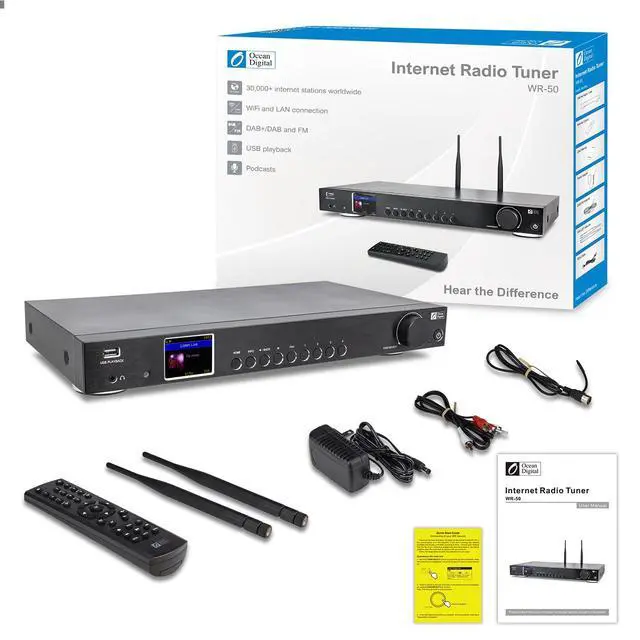 Alt view image 4 of 6 - Ocean Digital WR-50 Internet Radio Tuner Component Wi-Fi, Ethernet LAN, Podcasts, Stereo Outputs to Connect Hi-Fi System, Bluetooth Receiver, USB Playback, Remote Control, 2.4" Color Display