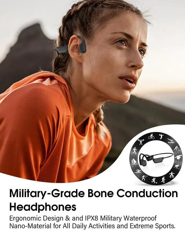 Alt view image 2 of 6 - Bone Conduction Headphones, Swimming Headphones, Open Ear Headphones, Black | IPX8 Waterproof MP3 Mode 8GB Memory Up to 12 Hours Playtime, Bluetooth 6.0 Earbuds Secure Fit for Running and Fitness