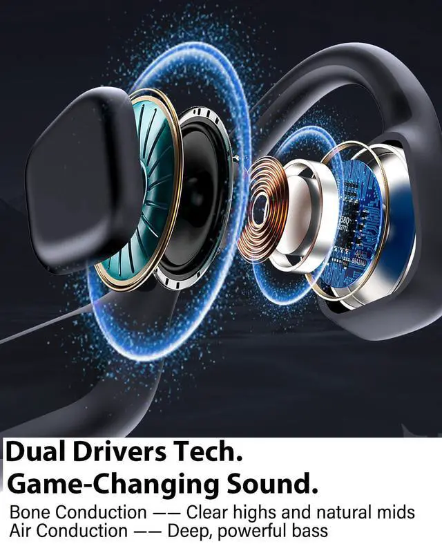 Alt view image 3 of 6 - Bone Conduction Headphones, Swimming Headphones, Open Ear Headphones, Black | IPX8 Waterproof MP3 Mode 8GB Memory Up to 12 Hours Playtime, Bluetooth 6.0 Earbuds Secure Fit for Running and Fitness