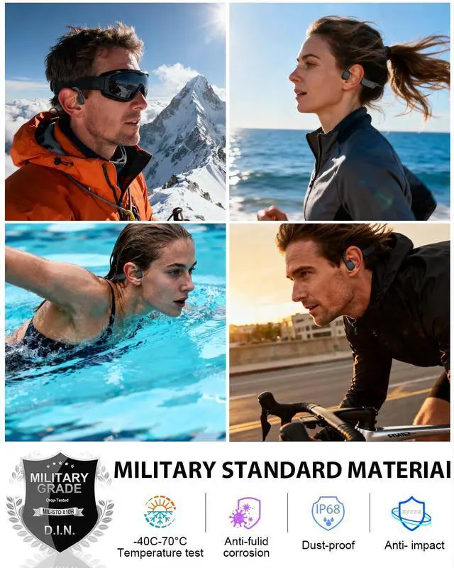 Alt view image 4 of 6 - Bone Conduction Headphones, Swimming Headphones, Open Ear Headphones, Black | IPX8 Waterproof MP3 Mode 8GB Memory Up to 12 Hours Playtime, Bluetooth 6.0 Earbuds Secure Fit for Running and Fitness