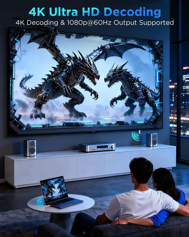 Alt view image 5 of 6 - 2026 Wireless HDMI Transmitter & Receiver Set Supports 4K Decoding, 1080P OutputPlug-and-Play Portable 5G+2.4G Extender: Transmits Audio/Video from Laptops/Desktops/TV Boxes/Projectors to Displays