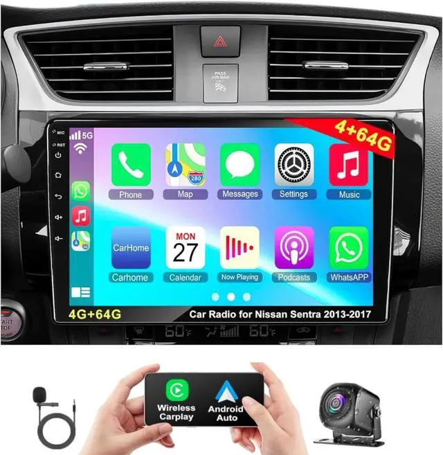 Main image of (4G RAM+64G ROM) Car Radio for Nissan Sentra 2013-2017, Android 13.0 10.1 Inch 5G WiFi Sentra Stereo Support Carplay/Android Auto,GPS Navigation with Bluetooth,Backup Camera 1080P,SWC/FM Radio | 10.1