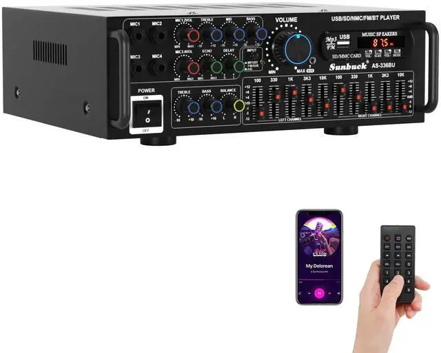 Main image of 2000W Stereo Audio Amplifier for Home Theater, Car Audio, Karaoke, Party, Outdoor Camping with Multiple Input Modes EQ Mixer, Mic Input, Remote Control, 2.0 Channel
