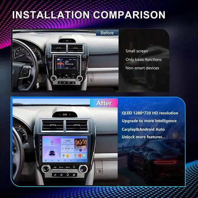 Alt view image 2 of 6 - Car Radio Stereo for Toyota Camry 2012-2014,10" Android 13 Touchscreen Head Unit,Wireless CarPlay & Android Auto,GPS Navigation,HD Backup Camera,Mirror Link,WiFi 6,Bluetooth 5.4,FM,SWC