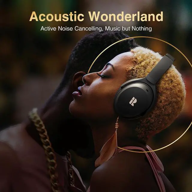 Alt view image 2 of 5 - Active Noise Cancelling Headphones, Wireless Over-Ear Bluetooth Headphones ANC, Hi-Res Audio, 60H Playtime, Deep Bass, 3.5MM Cable, Memory Foam Ear Cups for Work/Travel/Home/Office | cVc 8.0 Noise Can