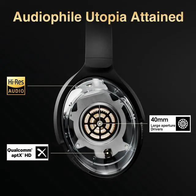 Alt view image 3 of 5 - Active Noise Cancelling Headphones, Wireless Over-Ear Bluetooth Headphones ANC, Hi-Res Audio, 60H Playtime, Deep Bass, 3.5MM Cable, Memory Foam Ear Cups for Work/Travel/Home/Office | cVc 8.0 Noise Can