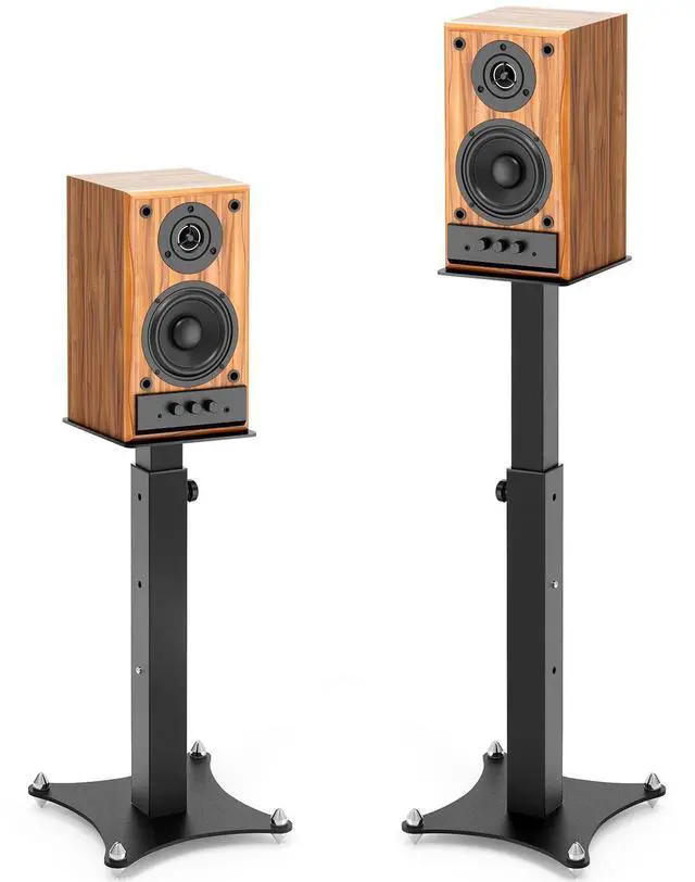 Main image of Adjustable Bookshelf Speaker Stands Pair, 20-27.5 Inch All-Metal Heavy Duty Holds 100lbs Universal for Surround Sound with Cable Management
