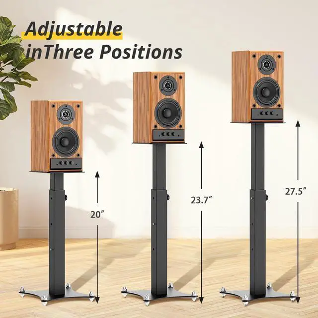 Alt view image 2 of 6 - Adjustable Bookshelf Speaker Stands Pair, 20-27.5 Inch All-Metal Heavy Duty Holds 100lbs Universal for Surround Sound with Cable Management