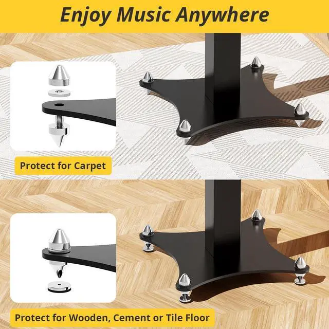 Alt view image 5 of 6 - Adjustable Bookshelf Speaker Stands Pair, 20-27.5 Inch All-Metal Heavy Duty Holds 100lbs Universal for Surround Sound with Cable Management