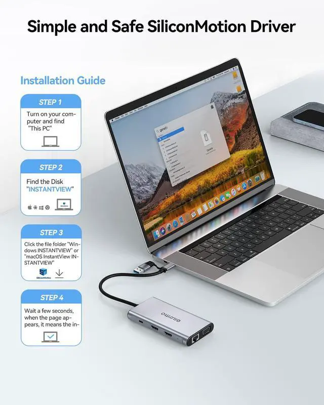 Alt view image 4 of 6 - USB Docking Station Dual Monitor, 9-in-1 USB A 3.0 / USB C Docking Station Triple Monitor with 2 HDMI,VGA, 10Gbps USB 3.1, Gigabit Ethernet, Triple Display for Mac & MacBook & Windows Laptop