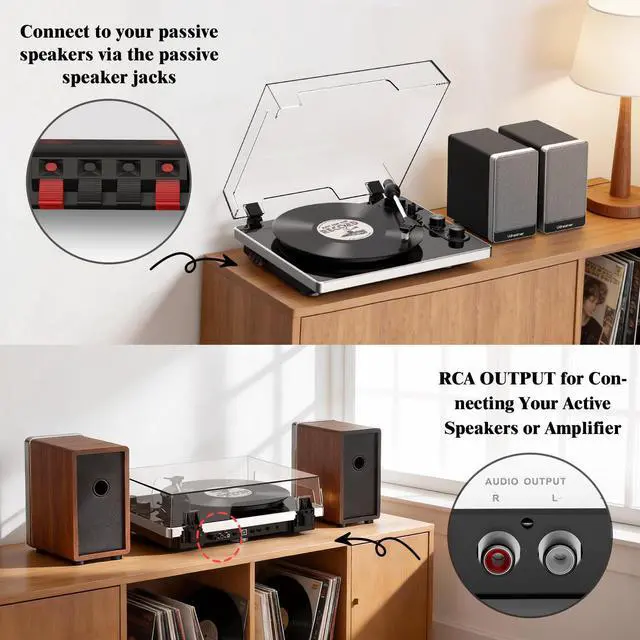 Alt view image 5 of 6 - Viny Record Player with 2 External Speakers and 2 Bluetooth Modes,Turntable with ATN-3600 Stylus,Pitch,USB Recording,RCA and AUTO Stop for Vinyl Records