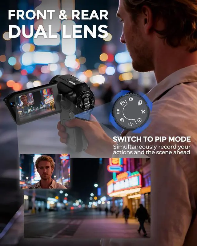 Alt view image 3 of 6 - 8K Video Camera, Dual Lens Camcorder with WiFi Vlogging Camera for Youtube | 75MP Recorder, Webcam, 270° Rotatable Screen, with Microphone, Fill Light, Remote Control, mini Tripod, Batteries, Charger