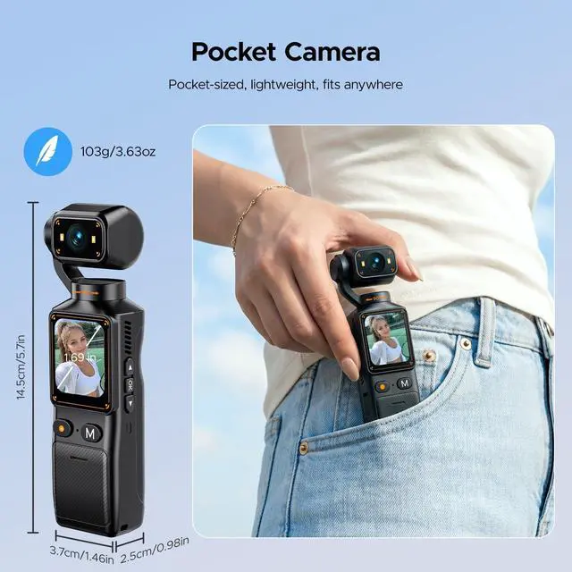 Alt view image 2 of 6 - 2K Vlogging Camera with 180° Rotating Lens, Handheld Pocket POV Video Camera, WiFi App, 7H Battery, 1.69" Screen, 32GB Card Included for YouTube, TikTok, Travel, Content Creators & Daily Vlogs