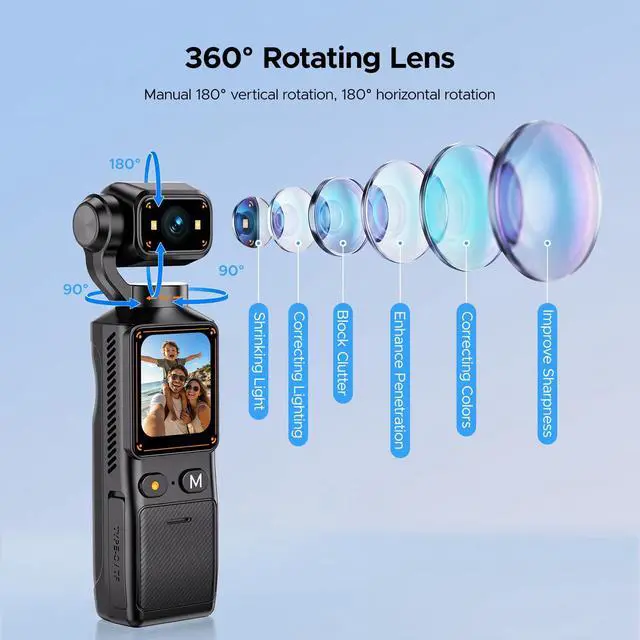Alt view image 4 of 6 - 2K Vlogging Camera with 180° Rotating Lens, Handheld Pocket POV Video Camera, WiFi App, 7H Battery, 1.69" Screen, 32GB Card Included for YouTube, TikTok, Travel, Content Creators & Daily Vlogs
