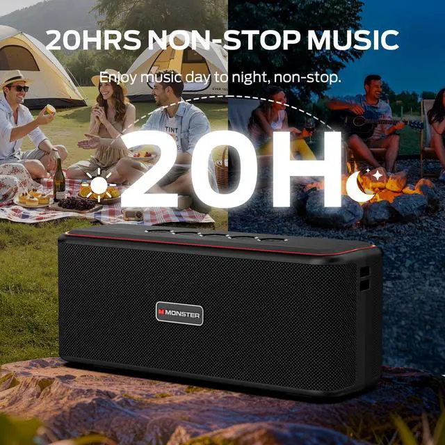 Alt view image 5 of 6 - Shock Plus Bluetooth Speaker,Portable Speaker with 40W Loud Stereo Sound,Bluetooth 6.0,TWS Pairing,20H Playtime,Support AUX/TF Card,IPX6 Waterproof Wireless Speakers for Travel,Home,Outdoor