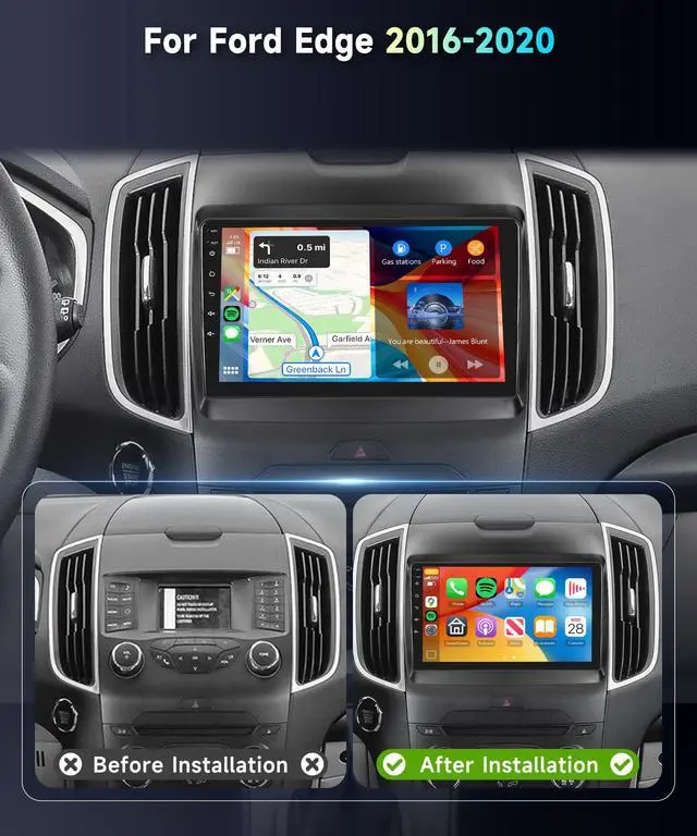 Alt view image 2 of 6 - 5Ghz WiFi Car Radio Stereo for Ford Edge 2016-2020 2+64G, 9" Touch Screen/Android 15/Wireless CarPlay/Android Auto/DSP EQ/GPS Navigation/Bluetooth/FM/RDS/SWC/HD Backup Camera