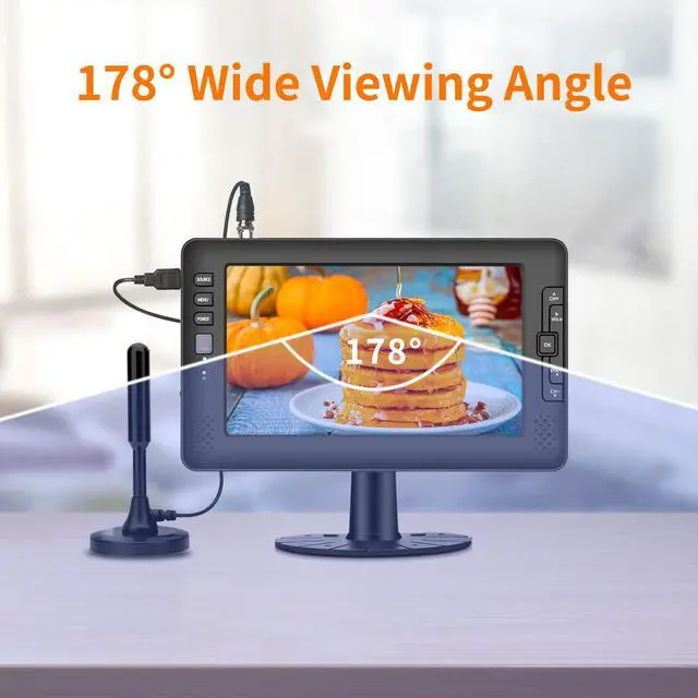 Alt view image 3 of 6 - 9" IPS Screen Portable TV with Digital ATSC Tuner, USB Port, AV Input, Built-in Rechargeable Battery, Mini TV for Camping, Caravan, Kitchen
