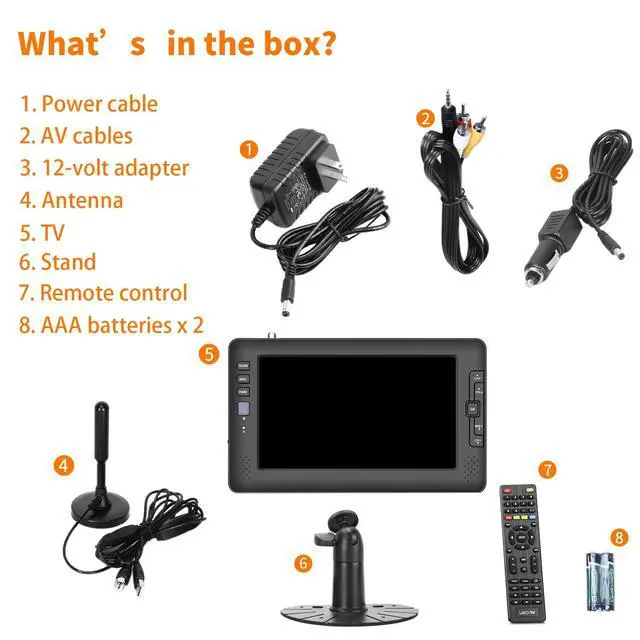 Alt view image 6 of 6 - 9" IPS Screen Portable TV with Digital ATSC Tuner, USB Port, AV Input, Built-in Rechargeable Battery, Mini TV for Camping, Caravan, Kitchen