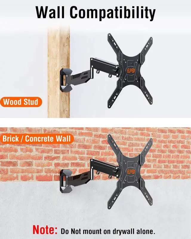 Alt view image 2 of 6 - Height Adjustable TV Mount for Most 26-55 Inch tvs, Holds 11-66 lbs, Spring Arm Full Motion Swivel Tilt Articulating TV Wall Mount Bracket, Max VESA 400x400mm | Full motion swivel & tilt articulating