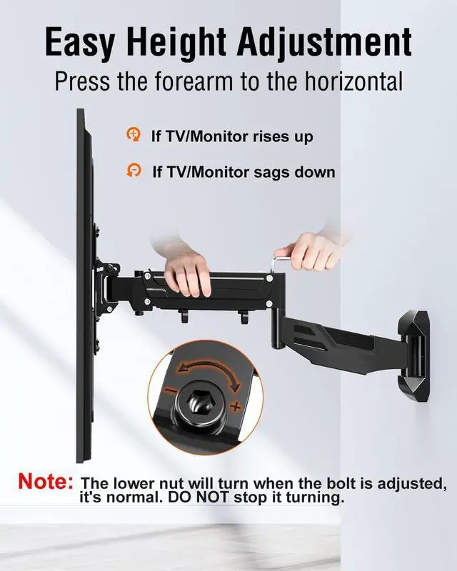 Alt view image 3 of 6 - Height Adjustable TV Mount for Most 26-55 Inch tvs, Holds 11-66 lbs, Spring Arm Full Motion Swivel Tilt Articulating TV Wall Mount Bracket, Max VESA 400x400mm | Full motion swivel & tilt articulating