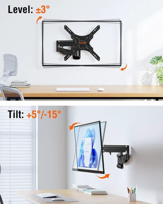 Alt view image 6 of 6 - Height Adjustable TV Mount for Most 26-55 Inch tvs, Holds 11-66 lbs, Spring Arm Full Motion Swivel Tilt Articulating TV Wall Mount Bracket, Max VESA 400x400mm | Full motion swivel & tilt articulating