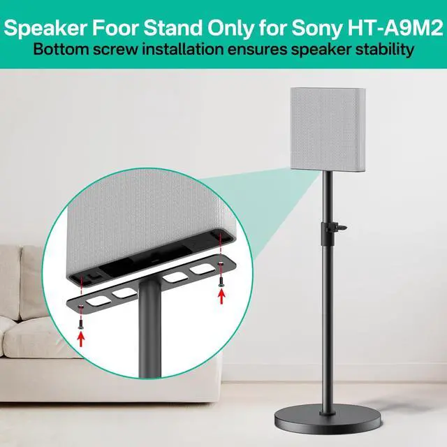 Alt view image 2 of 6 - Pair Heavy-Duty Floor Speaker Stands for Sony Bravia Theatre Quad HT-A9M2 Speaker Stands - Height Adjustable Surround Sound Speaker Stand for Sony HT-A9M2 Stands with Cable Management (Stand Only)