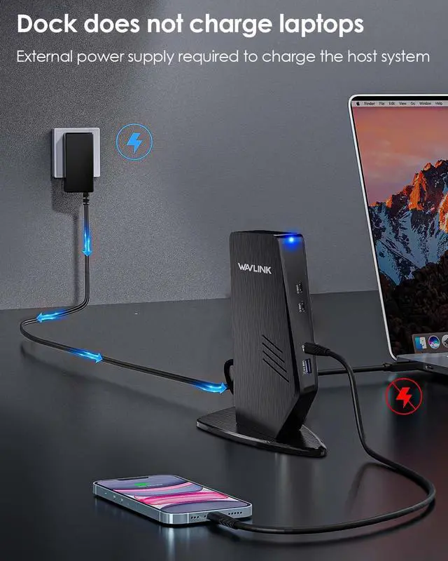 Alt view image 4 of 6 - Universal Laptop Docking Station - Dual Monitor Support for Windows and Mac, 5K/Dual 4K@60Hz (2 HDMI, 2 DP, 3 USB, 2 USB-C, Ethernet, Audio&Mic)