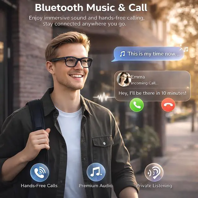 Alt view image 4 of 6 - Smart Glasses with Camera, 1080P HD Video Recording Camera Glasses, Bluetooth Open-Ear Audio Smart Glasses, AI Voice Assistant, Dual Cameras, Touch Control for Driving, Cycling, Travel