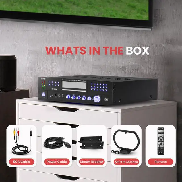 Alt view image 6 of 6 - 4-Channel Wireless Bluetooth Power Amplifier - 1000W Stereo Speaker Home Audio Receiver w/FM Radio, USB, Headphone, 2 Microphone w/Echo, Front Loading CD DVD Player, LED, Rack Mount, Black | Home Audi