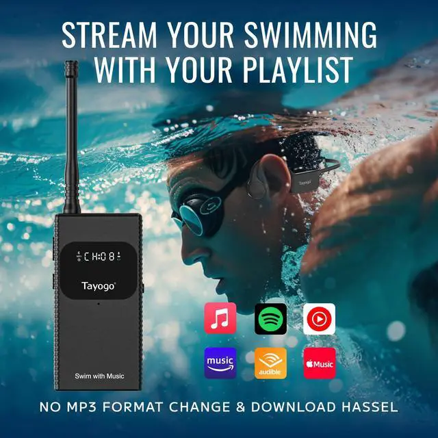 Alt view image 3 of 6 - Swimming Headphones Bone Conduction Open Ear Swim with Your Stream APP | IPX8 Waterproof, Bluetooth 5.4, FM Radio, No Need to Download Music, Support Spotify, Waterproof Mic, Open-Ear Design