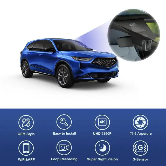 Alt view image 3 of 6 - 4K Dash Cam Suitable for Acura MDX 2022 2023 2024 with Auto Dimming (4th Gen), OEM Factory Look, UHD 2160P Video, Built-in WiFi & APP, Loop Recording, G-Sensor, Easy to Install, 64GB Card