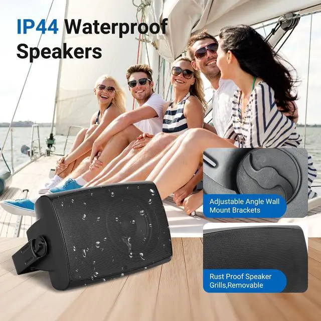 Alt view image 4 of 6 - 5.25 Inches 300 Watts Outdoor Bluetooth Speakers, Bluetooth 5.3,TWS Stereo Paring,Wall Mount Speaker System Waterproof Suitable for Patio Home Poolside Deck Backyard (Pair, Black)