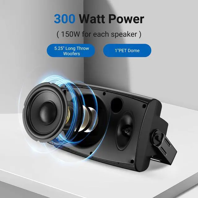 Alt view image 5 of 6 - 5.25 Inches 300 Watts Outdoor Bluetooth Speakers, Bluetooth 5.3,TWS Stereo Paring,Wall Mount Speaker System Waterproof Suitable for Patio Home Poolside Deck Backyard (Pair, Black)