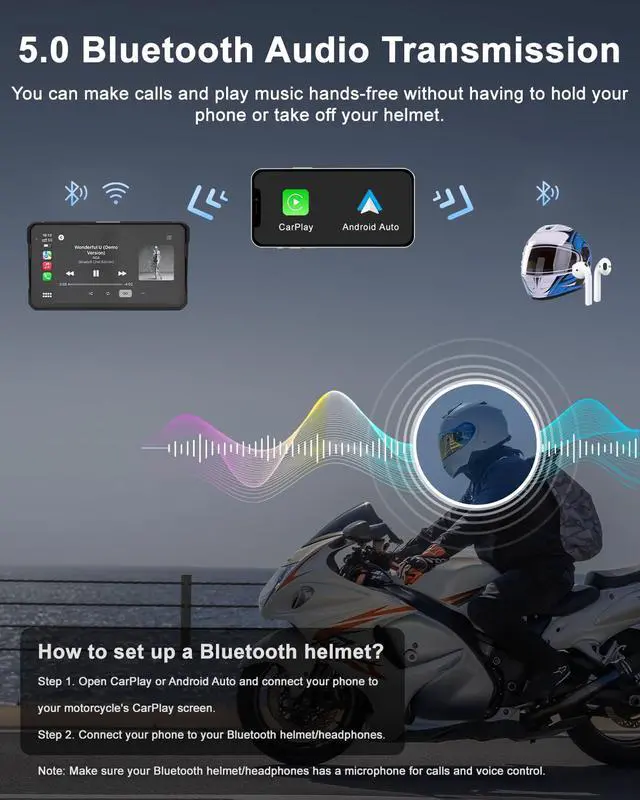 Alt view image 5 of 6 - 2K Motorcycle Dash Cam Front and Rear, 6" Carplay & Android Auto Screen | 30FPS Moto Camera, GPS Navigation System, 60Hz IPS Touchscreen, IP68 Waterproof, Bluetooth Audio
