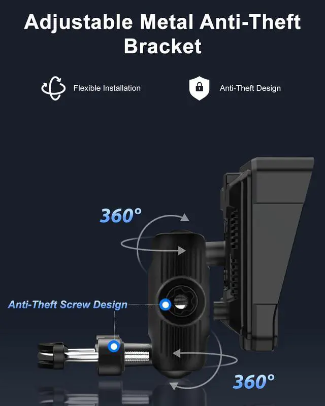 Alt view image 6 of 6 - 2K Motorcycle Dash Cam Front and Rear, 6" Carplay & Android Auto Screen | 30FPS Moto Camera, GPS Navigation System, 60Hz IPS Touchscreen, IP68 Waterproof, Bluetooth Audio