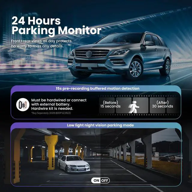 Alt view image 4 of 6 - 4K Dash Cam Front and Rear | 3840P UHD Dual Dash Camera for Cars with WiFi & 64GB Card | 3.18" IPS Screen, Zinc Alloy Metal Shell, Super Night Vision, G-Sensor, 24H Parking Mode