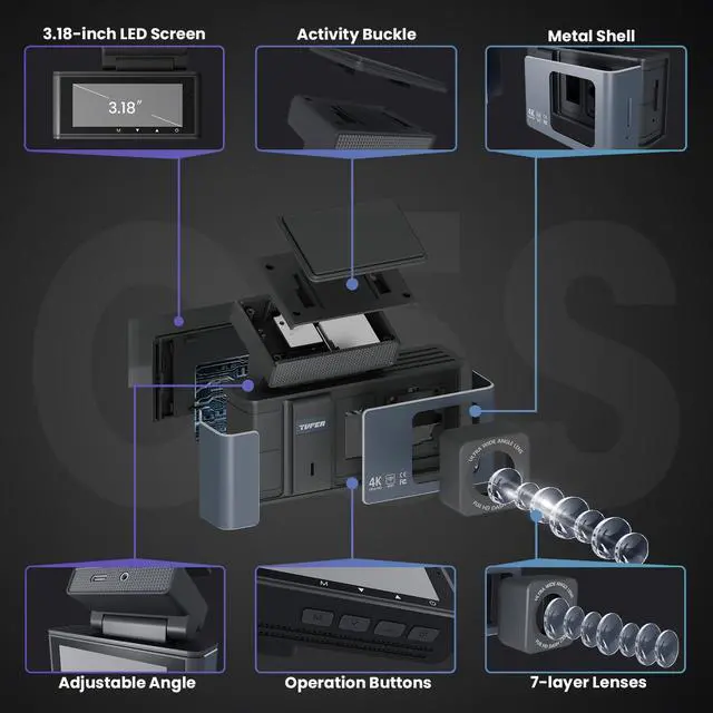 Alt view image 6 of 6 - 4K Dash Cam Front and Rear | 3840P UHD Dual Dash Camera for Cars with WiFi & 64GB Card | 3.18" IPS Screen, Zinc Alloy Metal Shell, Super Night Vision, G-Sensor, 24H Parking Mode