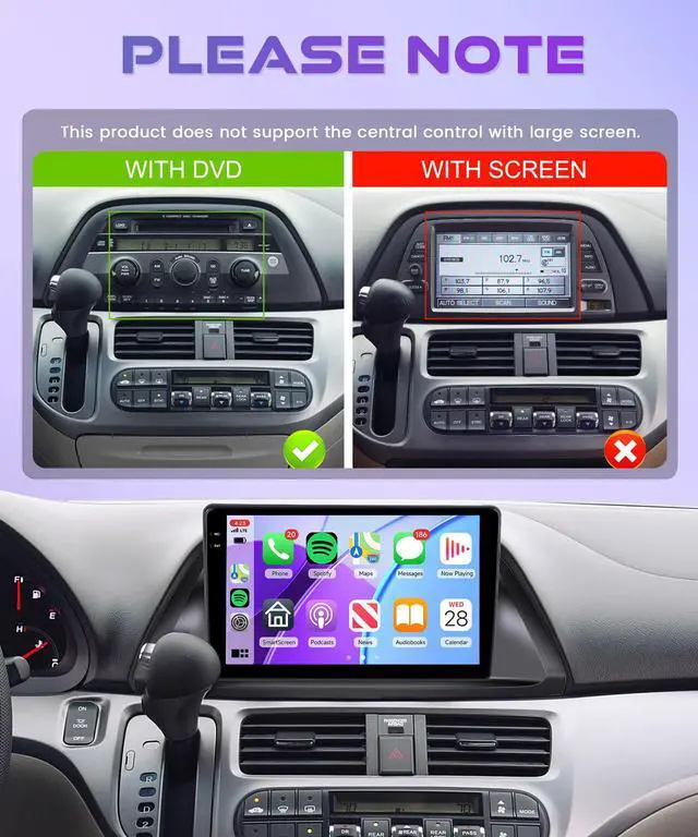 Alt view image 2 of 6 - 4 Core 4G+64G Android 15 Car Stereo for Honda Odyssey 2005-2010, 10.1" Touchscreen Radio with Wireless CarPlay Android Auto, GPS WiFi Bluetooth FM/RDS SWC Backup Camera