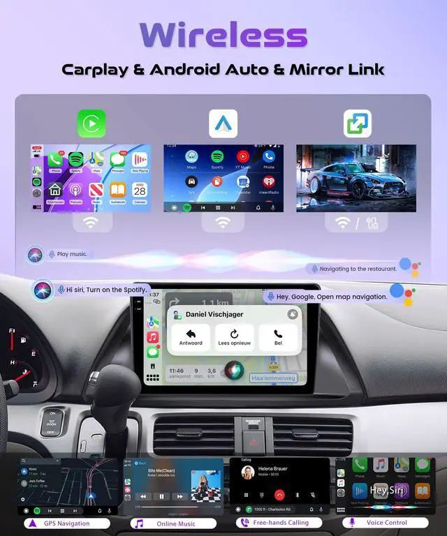 Alt view image 3 of 6 - 4 Core 4G+64G Android 15 Car Stereo for Honda Odyssey 2005-2010, 10.1" Touchscreen Radio with Wireless CarPlay Android Auto, GPS WiFi Bluetooth FM/RDS SWC Backup Camera