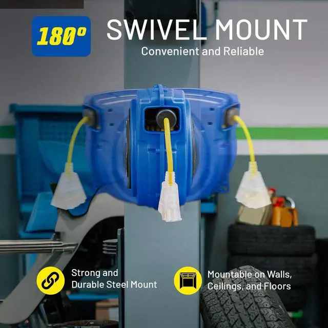 Alt view image 6 of 6 - Extension Cord Reel Retractable 16AWG x 50' Foot 3C/SJTOW Commercial Cable LED Triple Tap Connector Power 10A 125VAC 938W | 3C/SJTOW Commercial Cable LED Triple Tap Connector Power 10A 125VAC 938W