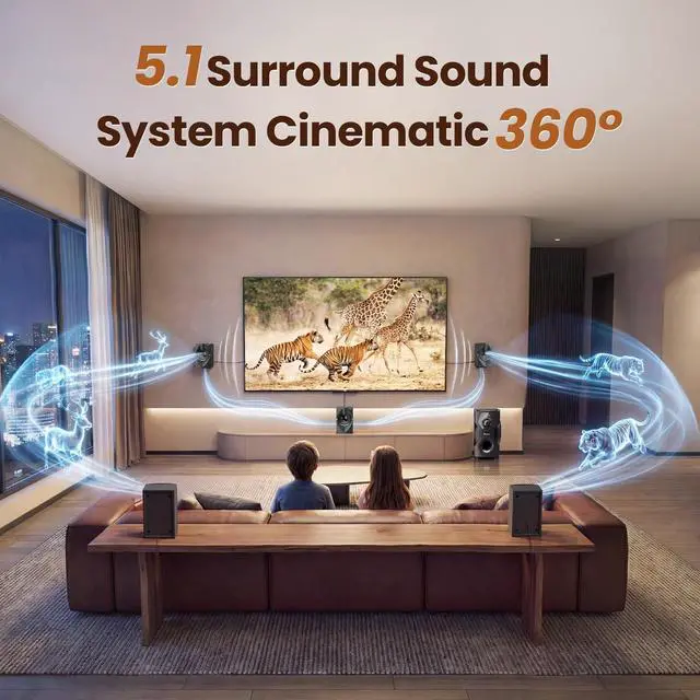 Alt view image 2 of 6 - Surround Sound System Home Theater Speakers | 700 Watts Peak Power 5.1/2.1Wired Stereo Speaker System 5.25" Subwoofer Strong Bass with Bluetooth ARC Optical Input