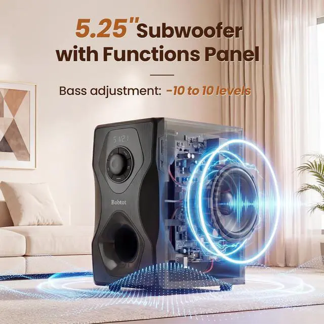 Alt view image 4 of 6 - Surround Sound System Home Theater Speakers | 700 Watts Peak Power 5.1/2.1Wired Stereo Speaker System 5.25" Subwoofer Strong Bass with Bluetooth ARC Optical Input