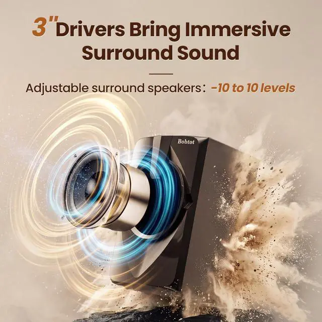 Alt view image 5 of 6 - Surround Sound System Home Theater Speakers | 700 Watts Peak Power 5.1/2.1Wired Stereo Speaker System 5.25" Subwoofer Strong Bass with Bluetooth ARC Optical Input