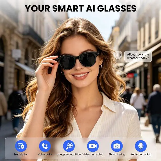 Alt view image 2 of 6 - AI Smart Glasses Polarized Sunglasses, 290mAh Battery, Bluetooth Calling, HD Camera with Video Recording, Dual Mic, Real-Time Translation & Object Recognition for Travel & Meetings(Black)