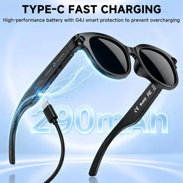Alt view image 5 of 6 - AI Smart Glasses Polarized Sunglasses, 290mAh Battery, Bluetooth Calling, HD Camera with Video Recording, Dual Mic, Real-Time Translation & Object Recognition for Travel & Meetings(Black)