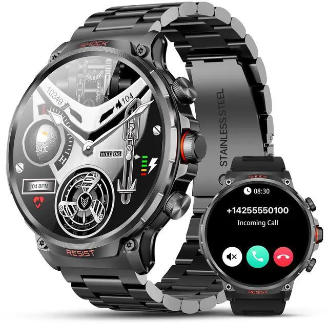 Main image of Military Rugged Smart Watches for Men, 1.85" HD Tactical Fitness Tracker | Answer/Make Calls, 710mAh Battery, 100+ Sports Modes, Heart Rate/SpO2/Sleep Monitor, IP67 Waterproof, for Android iOS